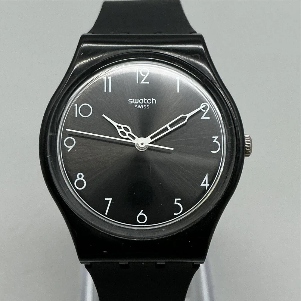 Swatch 1920 Mens Watch 34mm Black Dial Retro GB275 Swiss Analog New Battery